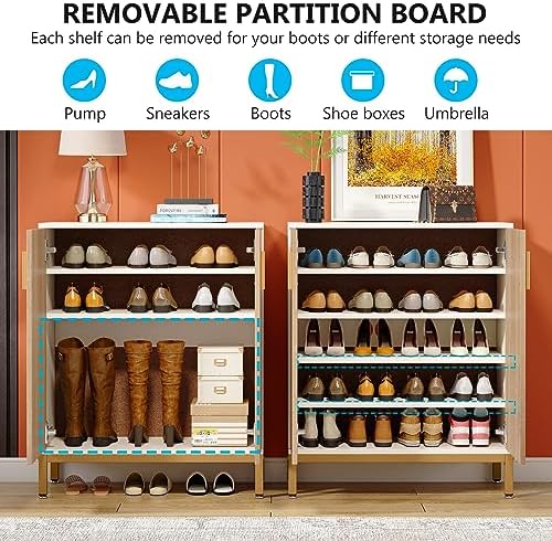 Tribesigns Shoe Cabinet with Doors, 20 Pairs Entryway Shoe Storage Cabinet wi...