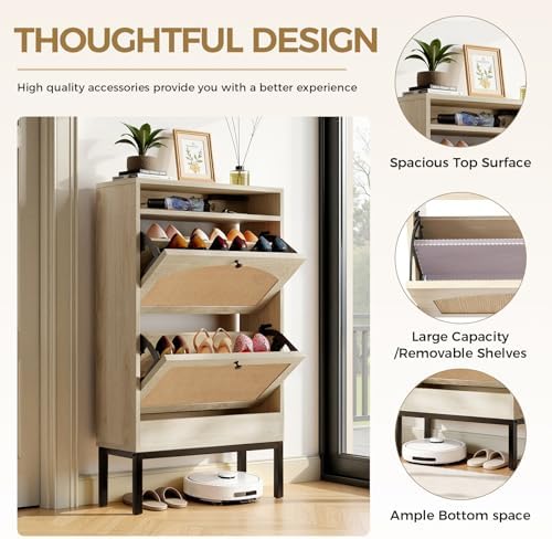 LUCKLIFE Shoe Cabinet with Charging Station, Flip Down Shoe Storage Organizer...