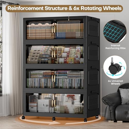 210Gal Extra Large Stackable Storage Bins with Lid, 840QT Foldable Collapsibl...