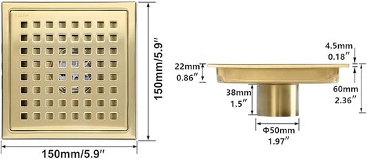 RANDOM Brushed Gold Shower Drain Square 6 Inch Shower Floor Drain - Image 2