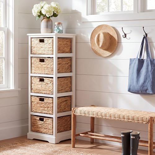 SAFAVIEH Vedette 5-Basket Wood Dresser Chest, 46" Vintage White AMH5739B