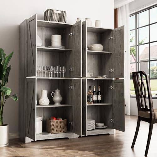 72" Tall Kitchen Pantry Cabinet/ Storage Cabinet with 4 Doors, 2PC, Grey