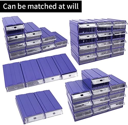 12 Pcs Drawer Stacking Storage Cabinet, Blue Plastic Drawers Storage Closet &...