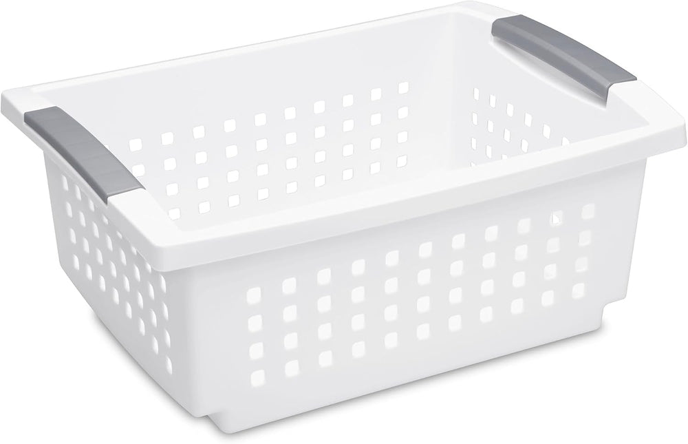 Sterilite 8 Pack Medium Stacking Basket, Open Top Storage Bin with Handles, W...