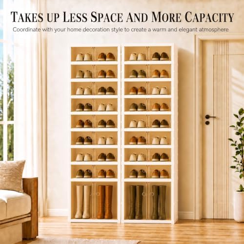 9-Tier Tall Foldable Shoe Rack Set 2 with Wheels, Fits 18 Pairs