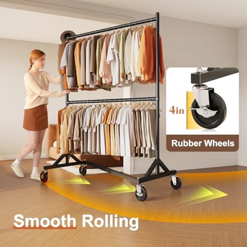 HOKEEPER Z Rack, Clothes Rack Hold 550LB Adjustable Height Double Rod Black