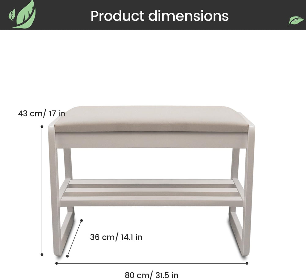 Solid Wood Shoe Rack, 2 Tier Shoe Storage Bench with Cushion Seat, 8 Pair Sho...