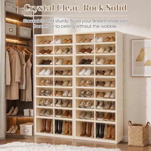Foldable Shoe Rack, 9-Tier Shoe Storage Cabinet with Clear Doors for Closet