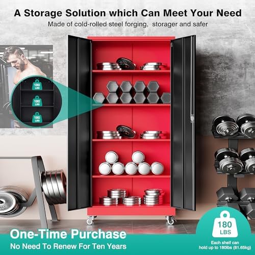 SISESOL 75" Tall Metal Storage Cabinet with Wheels,Rolling Garage Storag...