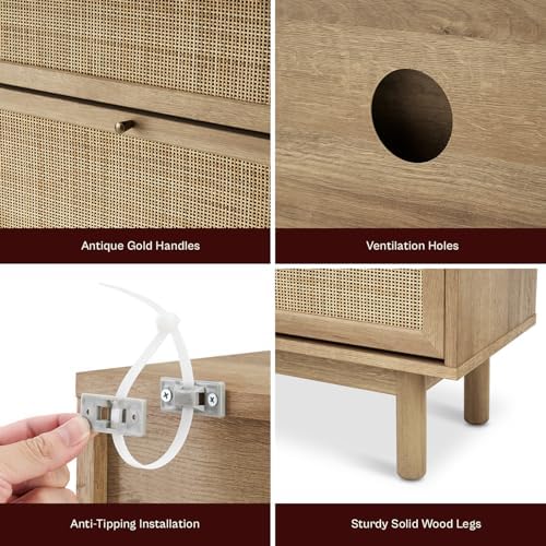 mopio Hannah Shoe Cabinet, Natural Rattan Farmhouse Shoe Storage Organizer, 3...
