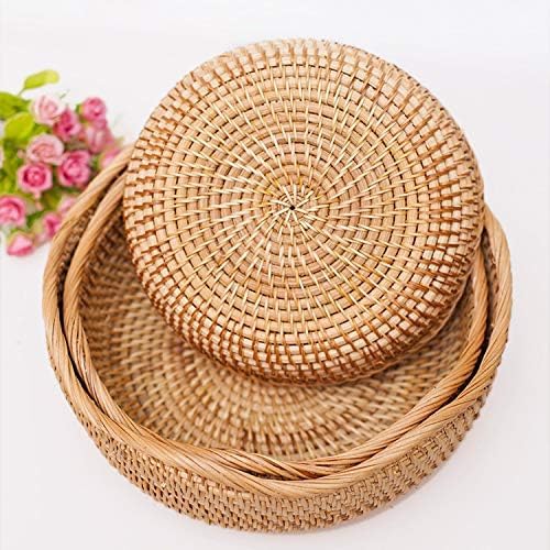 YANGQIHOME Rattan Bread Basket, Round Fruit Baskets, Wicker Storage Bowls, Na...