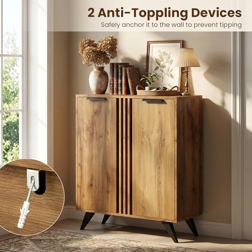 GIANTEX 4-Tier Wooden Shoe Cabinet for Entryway with 2 Doors