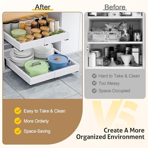 2 Pack Pull Out Cabinet Organizer, Expandable Width (11.4"-18.9") D...