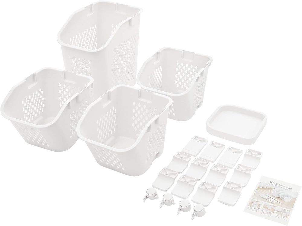 4-Tier Rolling Laundry Hamper, Plastic Laundry Cart Organizer with Wheels, Co...