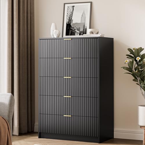 MAISONARIA 5 Drawer Dresser for Bedroom, Tall Dresser Chest of Drawers with G...