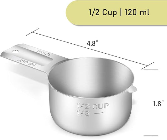 1PCS 1/2Cup Single Measuring Cup, Stainless Steel Measure Scoop, Metric and US - Image 2