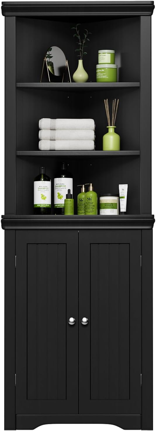 YESHOMY Corner Cabinet, Storage Cupboard with Doors, Black