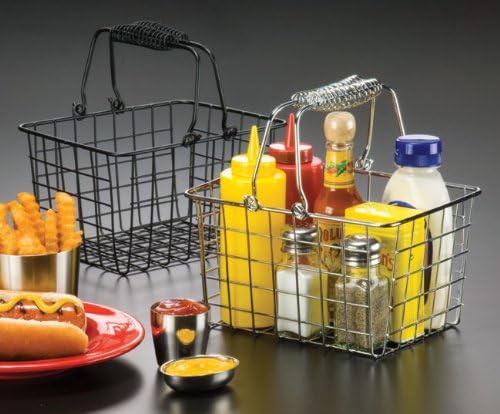 American Metalcraft RBHB975 9" x 7" Black Rectangular Basket w/Handles (Pack of 5)