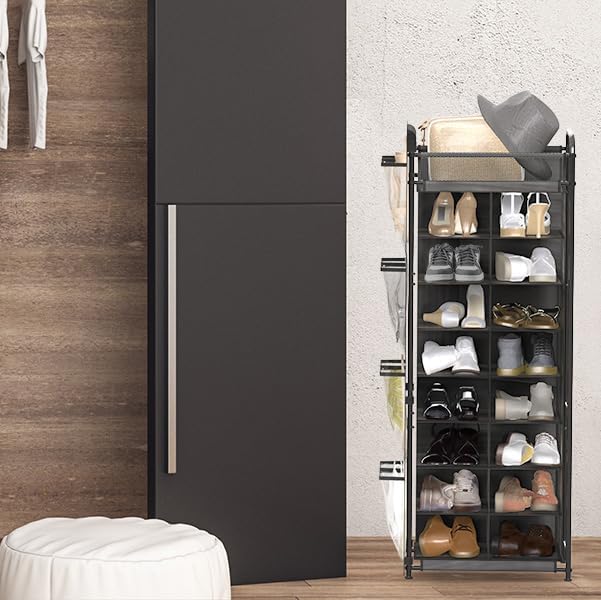 Simple Houseware 16 Cube Shoe Stand Tower Rack 8 Tier, Dark Gray