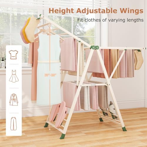 GIANTEX Foldable Metal Clothes Drying Rack, 55.5" Height Adjustable Wings