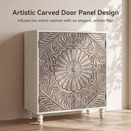 COSIEST Set of 3 32" Sideboard Cabinets, Push-to-Open, Gray Flower
