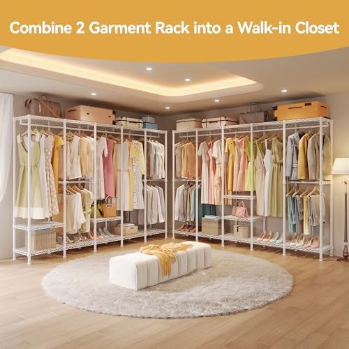 Higeego H5 Clothing Rack for Hanging Clothes, Heavy Duty Closet Rack, White
