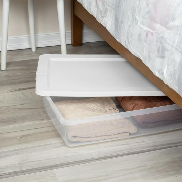 41 Quart Clear Under Bed Storage Bin with Snap-On Lid – Stackable, Transparen...