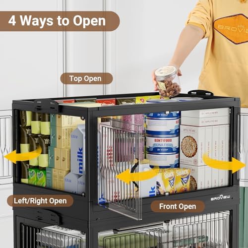 BROVIEW 600Qt Stackable Storage Bins with 5 Lids, Front and Side Open Doors, ...