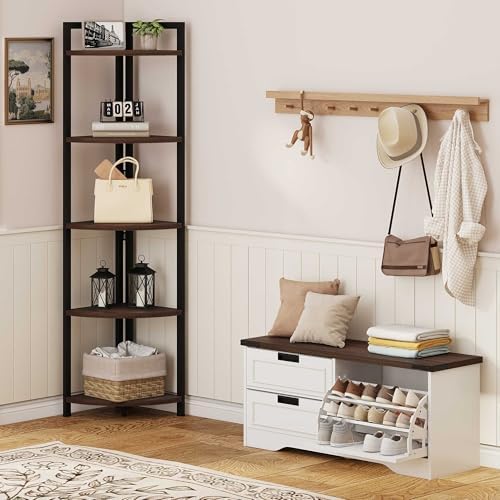 FATORRI Shoe Storage Bench with Flip Drawer, Wooden Entryway Bench, Modern Sh...