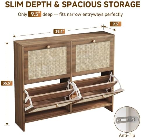Nicetree Shoe Cabinet Storage for Entryway, 4-Flip Drawer Narrow Shoe Rack, O...