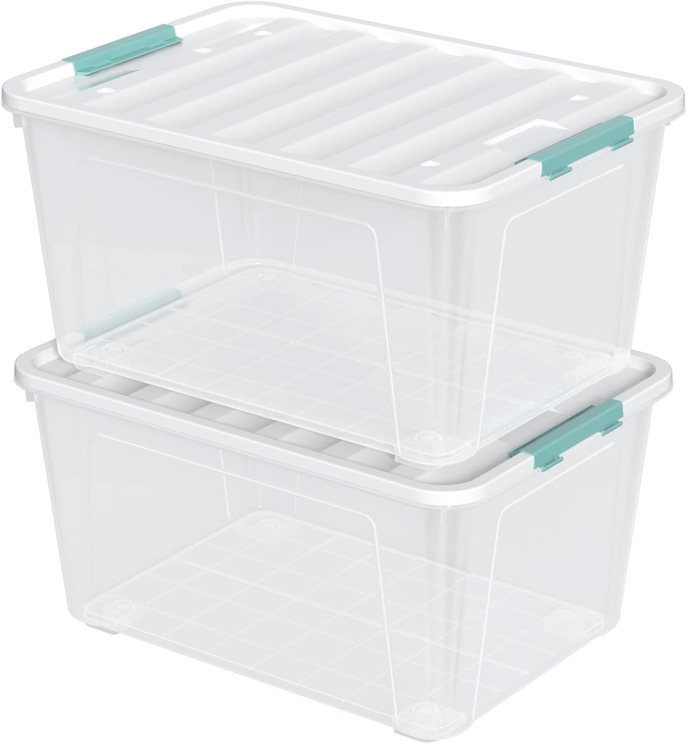 85 Qt Plastic Storage Bin with Wheels, Large Latching Box, 2-Pack