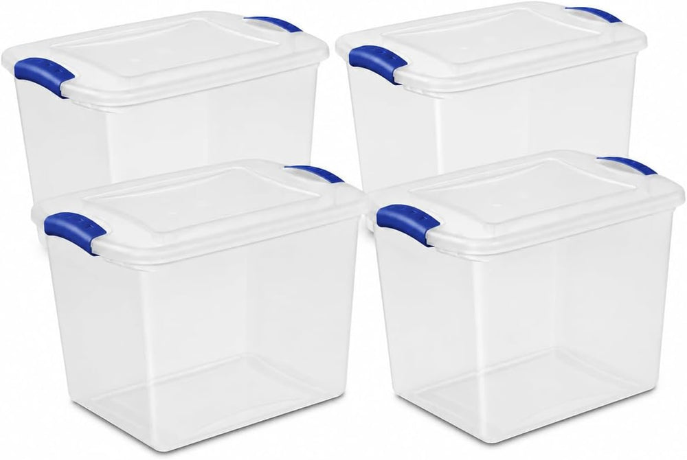 (4 pack) 27 Quart Clear Latching Storage Bin with Lid, Stackable Plastic Cont...