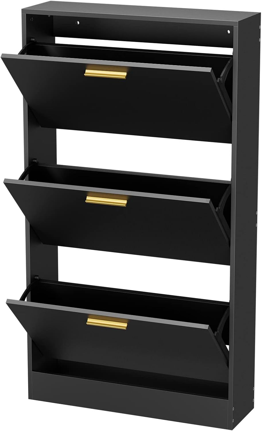 JOZZBY Shoe Cabinet, Black Shoe Cabinet with 3 Flip Drawer, Hidden Shoe Stora...