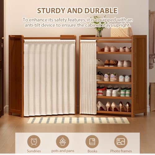 Shoe Rack with Cover, 6-Tier Bamboo Shoe Cabinet, Anti-Tipping Free-Standing ...
