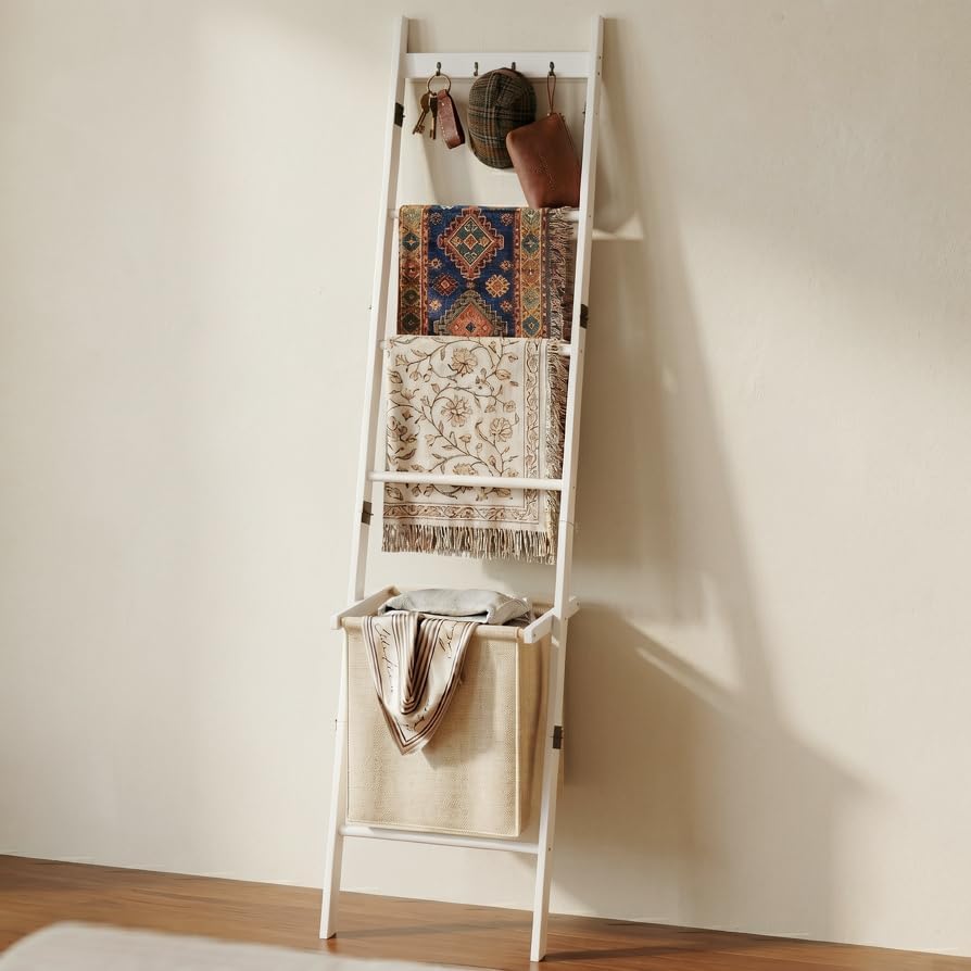 BAMBANG 6-Tier Blanket Ladder for Living Room, Blanket Quilt Ladder Rack Rust...