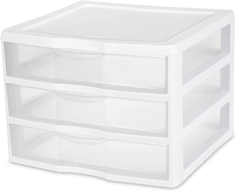 Sterilite 12-Pack Wide 3 Drawer Unit, Plastic Desktop Organizer with Clear Dr...