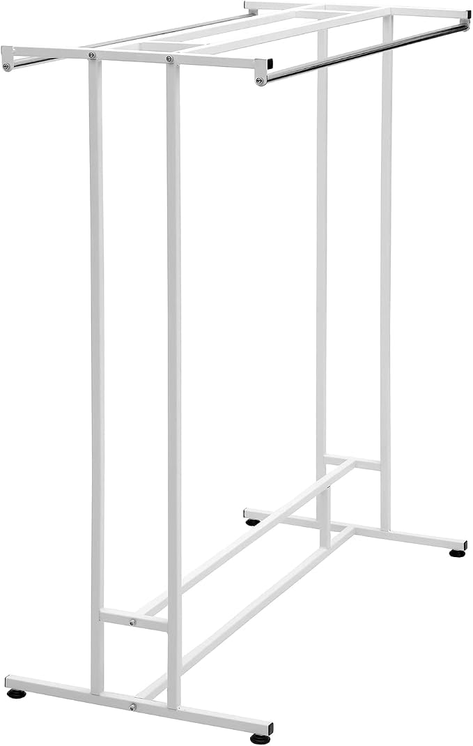 MyGift White Stainless Steel Freestanding Garment Rack, Heavy Duty Double Rod