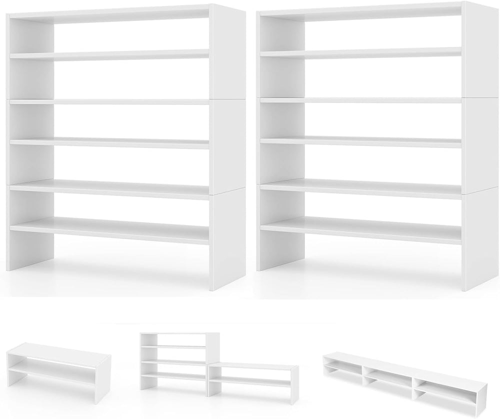 COSTWAY White Shoe Rack, 6-Tier Stackable Shoe Shelf for Closet