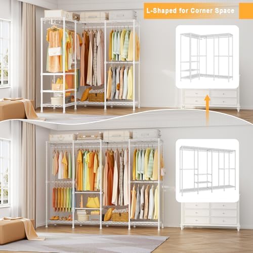 ULIFHOME H41 Clothes Rack, Large Clothing Racks for Hanging Clothes, White