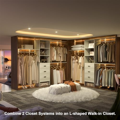 Armocity 96" Wood Closet System with 3 Enclosed Drawers & 3 Solid Sh...