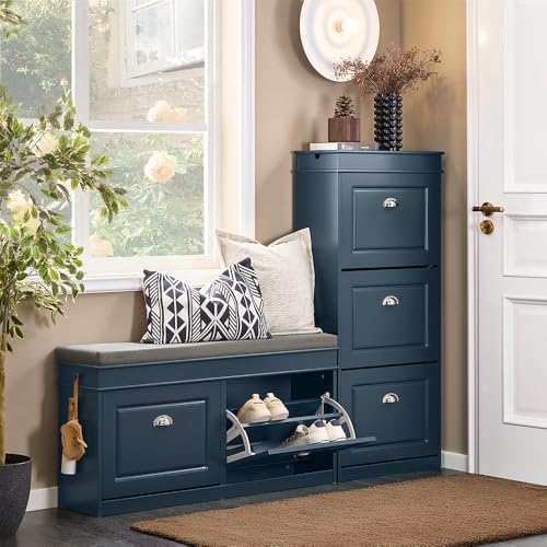 Haotian Shoe Storage Bench Entryway, Shoe Cabinet Bench with 2 Flip Drawers &...