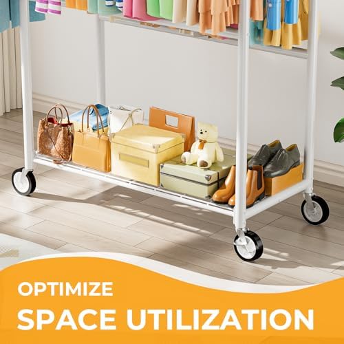 Heavy Duty Clothes Rack Load 1060LBS, Four Rods Rolling Clothing Racks for Ha...