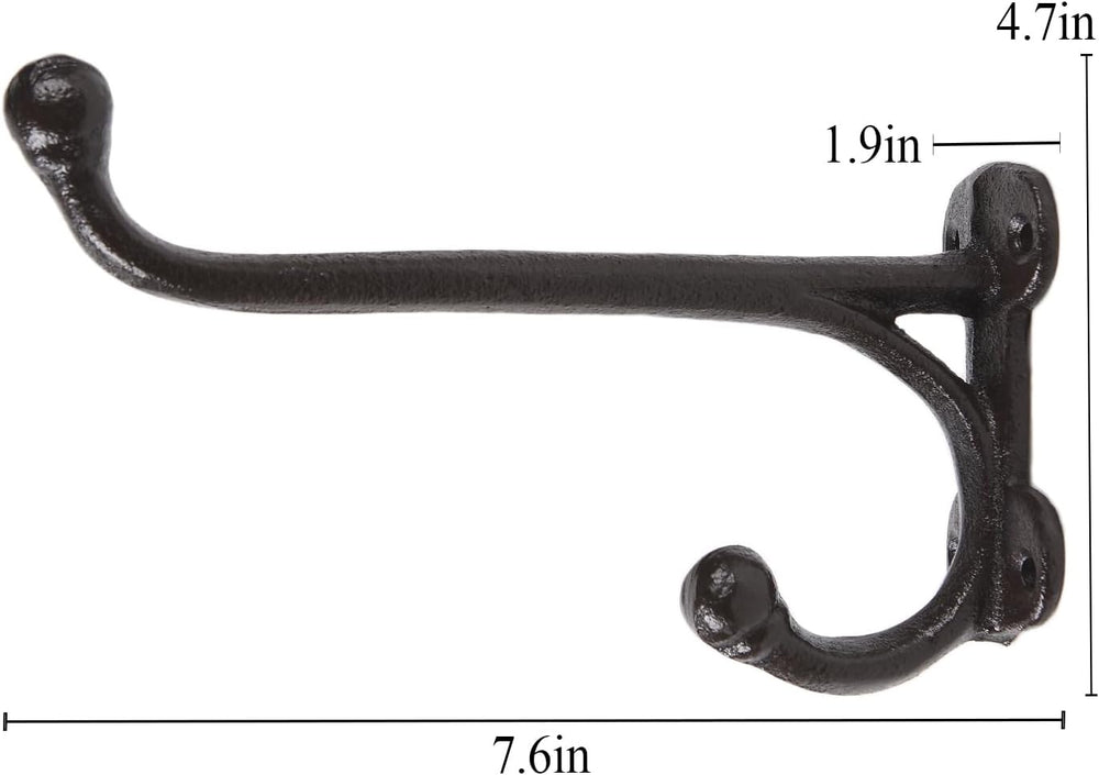 BRASSTAR Cast Iron Simple Straight Double Hooks Hanging for Coats, Bags, Hats...