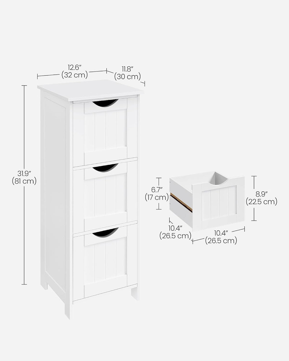 VASAGLE Floor Storage Cabinet, Freestanding Organizer with 3 Drawers