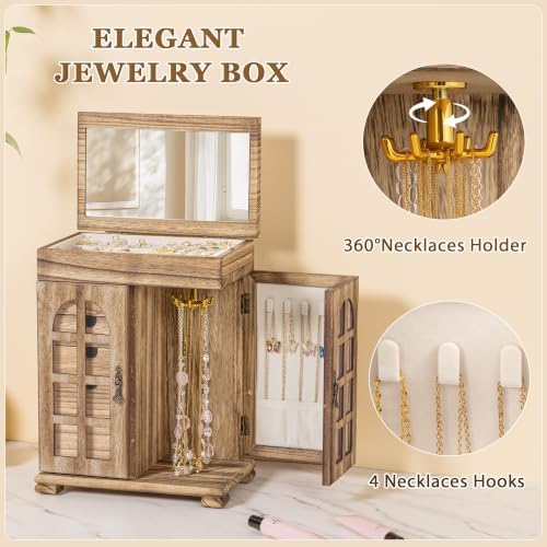 Honiway Jewelry Boxes for Women, 5 Layer Wooden Jewelry Box with Drawer &...