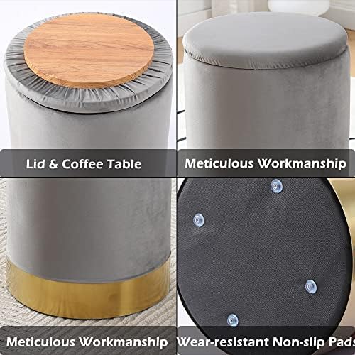 Velvet Storage Ottoman Multipurpose Footrest Stool with Metal Base Modern Rou...