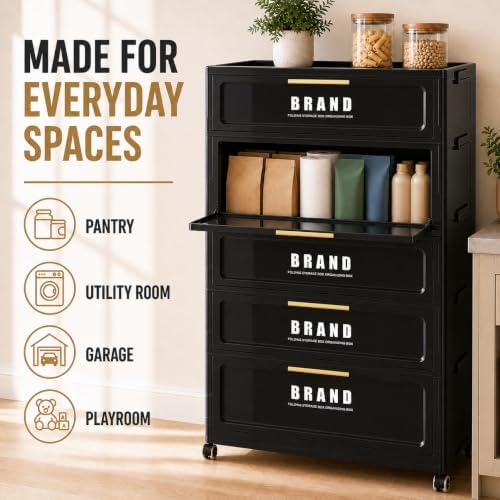 300QT Foldable Storage Cabinet with Doors and Locking Wheels, 5-Tier Heavy-Du...