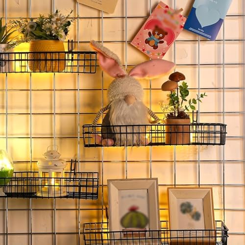 4 Pack Metal Grid Wall Baskets with Hooks, 15.75 x 6 x 2.36 Inch