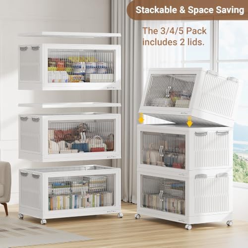 BROVIEW 600Qt Stackable Storage Bins with Lid for Home Dorm, 3Pack White