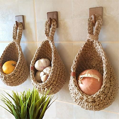 3pack Wall Hanging Vegetable and Fruit Basket Woven Fruit Basket For Kitchen ...